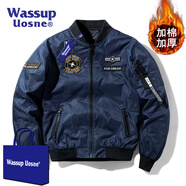 WASSUP UOSNE潮牌ma1飛行員夾克男女款美式大碼棒球服休閑雙面穿飛機(jī)刺繡外套 9987J深藍(lán)（加棉款） 2XL （建議135-150斤）