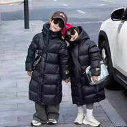 迪士尼（Disney）兒童羽絨服冬季特價(jià)男女童外套黑金中長(cháng)連帽冬裝加厚抗寒小孩衣服 黑色 140 cm 建議身高125-135