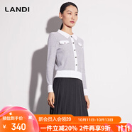 藍(lán)地（LANDI）LANDI撞色翻領(lǐng)小香風(fēng)套頭針織衫女秋季新款上衣 淺灰色 L