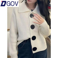 DGOV南瓜橘色翻領(lǐng)針織衫女毛衣外套女秋季法式復(fù)古感寬松歐貨外套 白色 XL (125-140斤)