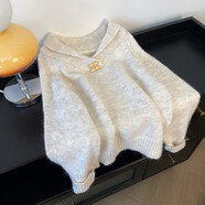 CEENIU翻領(lǐng)牛角扣針織衫毛衣女2025秋冬大碼顯瘦正肩慵懶感上衣 杏色毛衣【慵懶風(fēng)/寬松/蝴蝶結(jié)/搭配/氣質(zhì)/甜美/ M (80-100斤)【美式復(fù)古/梨形身材穿搭/短上