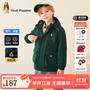 暇步士（Hush Puppies）童裝兒童厚風(fēng)衣冬季新款男女大童純色搖粒絨外套時(shí)尚厚風(fēng)衣 叢林綠 160 cm