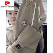 皮爾卡丹（pierre cardin）純|棉休閑運(yùn)動(dòng)褲女士2025春秋新款小個(gè)子百搭寬松束腳哈倫衛(wèi)褲202 卡其色【春秋款】 2XL建議125-140斤】
