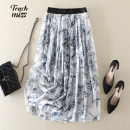 塔馳密司（touchmiss）半身裙女夏季新款高端碎花高腰桑蠶絲半裙真絲a字裙TM4050GY 花色6 2XL 建議131-140斤