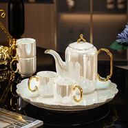 陶沁泉整套泡茶景德鎮茶具冷水壺套裝ins茶盤(pán)茶杯陶瓷茶壺帶托盤(pán)家用 珠光白皇冠8件套（禮盒裝） 定型包裝