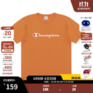 Champion夏季經(jīng)典款印花草寫LOGO圓領(lǐng)休閑運動T恤無性別冠軍短袖男女情侶 橘色 M