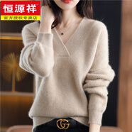 恒源祥胖m大碼女裝秋冬羊毛絨衫寬松加厚V領(lǐng)毛衣韓版針織衫慵懶風(fēng)打底衫 淺駝 2XL 125-145