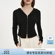 范思藍恩秋季小妖精美式連帽開(kāi)衫衛衣女春秋季魚(yú)骨收腰短款針織上衣秋裝 黑色 XS