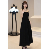 吻瑷（wenai）连衣裙女装2023年新款中国风套装夏季小个子裙子夏天两件新品 黑色吊带裙 XL(建议120-140斤)