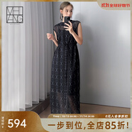 美洋（MEIYANG）波爾小姐連衣裙雪紡印花無(wú)袖立領(lǐng)吊帶/罩衫兩件套寬松收腰長(zhǎng)裙女 黑色（加長(zhǎng)版） M