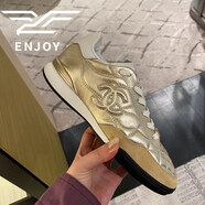 香奈兒（Chanel）2024新款運動(dòng)鞋休閑鞋板鞋平底系帶跑步鞋球鞋多色可選 金色 34