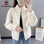 AEMAPE外套女2025春秋冬季新款時(shí)尚氣質(zhì)百搭皮毛一體女士短外套女上衣 米白色_【皮毛一體】 XL _【建議115-125斤】