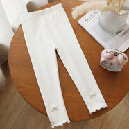 接運貓女童打底褲春秋款外穿褲子2025新款春裝女寶寶春款珍珠蝴蝶洋氣兒 珍珠蝴蝶-白色 100  （建議身高90CM左右）