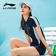 李寧（LI-NING）泳衣女連體平角游泳衣女士專(zhuān)業(yè)運動(dòng)保守大碼泳裝373 黑白 XXL 