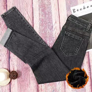 霏楚薄款牛仔褲女高腰緊身新款韓版鉛筆褲子女學(xué)生九分修身顯瘦小腳褲 加-絨879單扣黑灰色 27 【90斤-100斤】