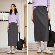 Olrain歐芮兒呢子半身裙冬季女裝簡(jiǎn)約通勤毛呢鉛筆裙子親膚保暖 灰色 M