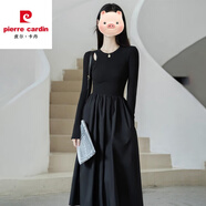 皮爾卡丹赫本風感黑色長袖連衣裙女秋冬2024年早秋新款內搭打底長裙 黑色【連衣裙/女裝/裙子/長裙/早 45/55kg/M 【收藏加購享 現(xiàn)貨速