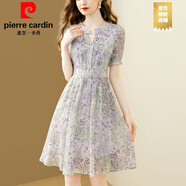 皮爾卡丹（PIERRE CARDIN）法式碎花時(shí)尚連衣裙女2025夏季新款v領(lǐng)氣質(zhì)減齡收腰小個(gè)子a字裙 廣州十三行連衣裙花色 L 超仙連衣裙新品 建議105-115斤