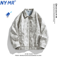 NY-MR潮牌美式復(fù)古啞光扎染皮夾克男士春秋季翻領(lǐng)上衣青少年情侶外套 DCZ-6538#白色 XL