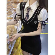 爾山集JK制服純欲夏學(xué)院風(fēng)甜酷辣妹小清新御姐范包臀泡泡袖假兩件連衣裙 甜酷辣妹裙M（配領(lǐng)帶）【建議80-95斤】