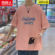 南極人（Nanjiren）海賊王短袖T恤男加肥加大碼寬松胖子夏季潮牌ins學(xué)生嘻哈上衣體恤 DX粉色HAPPY熊 S