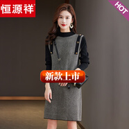 恒源祥羊毛絨保暖連衣裙2024秋冬新款配大衣氣質(zhì)顯瘦針織打底羊毛裙潮流 黑色 S 建議80-98斤