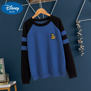 迪士尼兒童羊毛衫男童毛衣春秋薄款針織衫男孩打底長(zhǎng)袖圓領(lǐng)條紋百搭新款 藍(lán)色 140 身高130-140CM