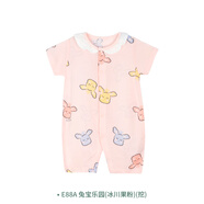 衣拉拉（elala）夏款0-1歲女童短袖開衫連體衣薄款嬰兒純棉爬服小寶寶哈衣全棉 兔寶樂園(挖)(冰川果粉) 80碼/建議身高70cm