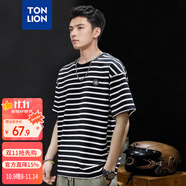 唐獅（TonLion）2025夏男左胸小標(biāo)條紋短袖T恤 B款/黑色  M 