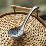 和風(fēng)四季釉下彩廚具個(gè)性創(chuàng  )意日式餐具手繪陶瓷勺調羹勺子小飯勺大湯勺湯匙 青花中號瓷勺(16*4.8cm)單個(gè)