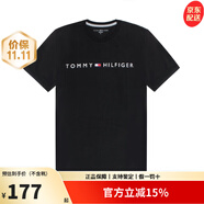 Tommy Hilfiger湯米 希爾費格男士夏季百搭時尚字母LOGO圓領短袖T恤Z奢侈品潮牌 001黑色 M clasic fit歐美版偏大】