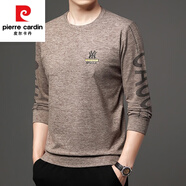 皮爾卡丹（pierre cardin）長(cháng)袖t恤男春秋季新款休閑圓領(lǐng)純棉衛衣加絨加厚體恤打底衫男裝 駝色 春秋款 J22 165【95-115斤】