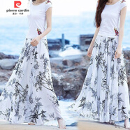 皮爾卡丹（pierre cardin）夏季新款淑女白色碎花雪紡半身裙高腰大碼A字氣質(zhì)長裙大擺裙 水墨竹子【裙長90cm】 4XL 180-200斤