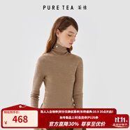 茶·愫【明星同款】puretea茶愫高領(lǐng)針織衫女堆堆袖打底毛衣秋季新款 砂杏（高領(lǐng)） L