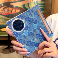 羽唐適用于vivoxfold3手機殼高端花紋藍vivoxfold3pro磁吸翻蓋皮套奢華新款vivo xfold3保護套閨蜜 開屏藍 VIVOXFold3