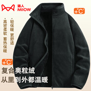 貓人（MiiOW）抓絨衣女男搖粒絨外套秋冬新款毛衫戶(hù)外保暖珊瑚絨衛衣加絨雙面穿 KY26029 男- 黑色 【加厚款】 2XL