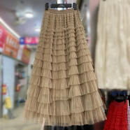 蒂默奇不規(guī)則蛋糕裙蓬蓬裙半身裙高端氣質(zhì)網(wǎng)紗層層蛋糕女2024超仙a字高 卡其色 17層 裙長：86厘米