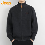 JEEP  SPIRIT開(kāi)衫毛衣男士春秋季寬松立領(lǐng)衛(wèi)生衣韓版休閑針織衫 深灰 M