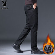 花花公子（PLAYBOY）休閑褲男秋冬季褲子男士商務(wù)寬松潮流男裝長(cháng)褲 黑色加絨 33