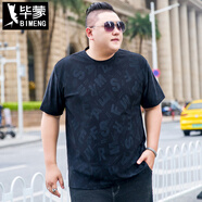 畢蒙（bimeng）夏季新款休閑冰絲薄款短袖上衣加肥加大碼圓領(lǐng)簡約T恤 黑色 7XL