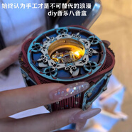 戒指盒機(jī)關(guān)  帶燈手工拼裝八音盒木制送女友生日禮物旋轉(zhuǎn)項鏈盒 發(fā)光款材料包+音樂【千與千尋】