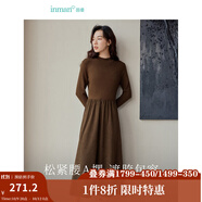 茵曼（INMAN）2025秋冬女裝新款燈芯絨連衣裙新品長袖休閑針織禮服中長裙子 咖啡色 M