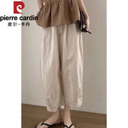 皮爾卡丹（pierre cardin）日系棉麻工裝褲女夏季薄款闊腿褲小個子九分燈籠褲日雜風(fēng)亞麻褲子 亞麻色 M