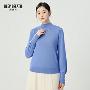 深呼吸女裝煙管領(lǐng)金屬扣泡泡袖可機洗100%純羊毛針織衫女A301328 靜謐藍 XS (1)