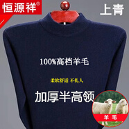 恒源祥純色羊毛絨衫男加厚半高圓領(lǐng)毛衣羊毛衫冬季款針織衫打底保暖上衣 半高 領(lǐng)上青-純全新100甄選精品羊毛 L 170【適合120-140斤】【柔軟舒適保暖】