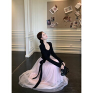 千金風(fēng)雙層網(wǎng)紗連衣裙2025秋收腰撞色中長(cháng)裙女 高個(gè)子連衣裙 S