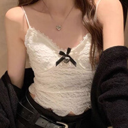 九寸陽光甜美辣妹蕾絲美背吊帶背心女外穿蝴蝶結(jié)胸墊打底內(nèi)搭上衣 蕾絲吊帶【白色；80-120斤】