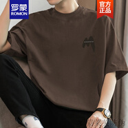羅蒙（ROMON）260g美式重磅t恤男短袖純棉圓領上衣服夏季潮流寬松全棉半袖體恤 M09-694咖啡色 M 【100-120斤】