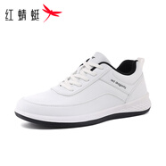 紅蜻蜓（RED DRAGONFLY）男鞋新款休閑鞋男士防水防滑皮面軟底運動(dòng)鞋跑步鞋時(shí)尚輕便旅游鞋 白色 24.5 39/245