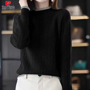 皮爾卡丹（pierre cardin）2025年秋冬新款半高領(lǐng)拼色針織衫內搭螺紋針織衫長(cháng)袖毛衣打底衫女 黑色 L
